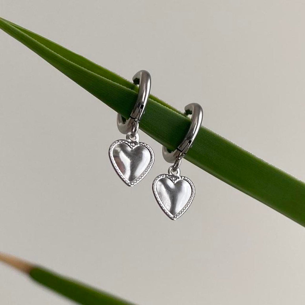 Petite Silver Heart Dangle Hoop Earrings Also - Image 5