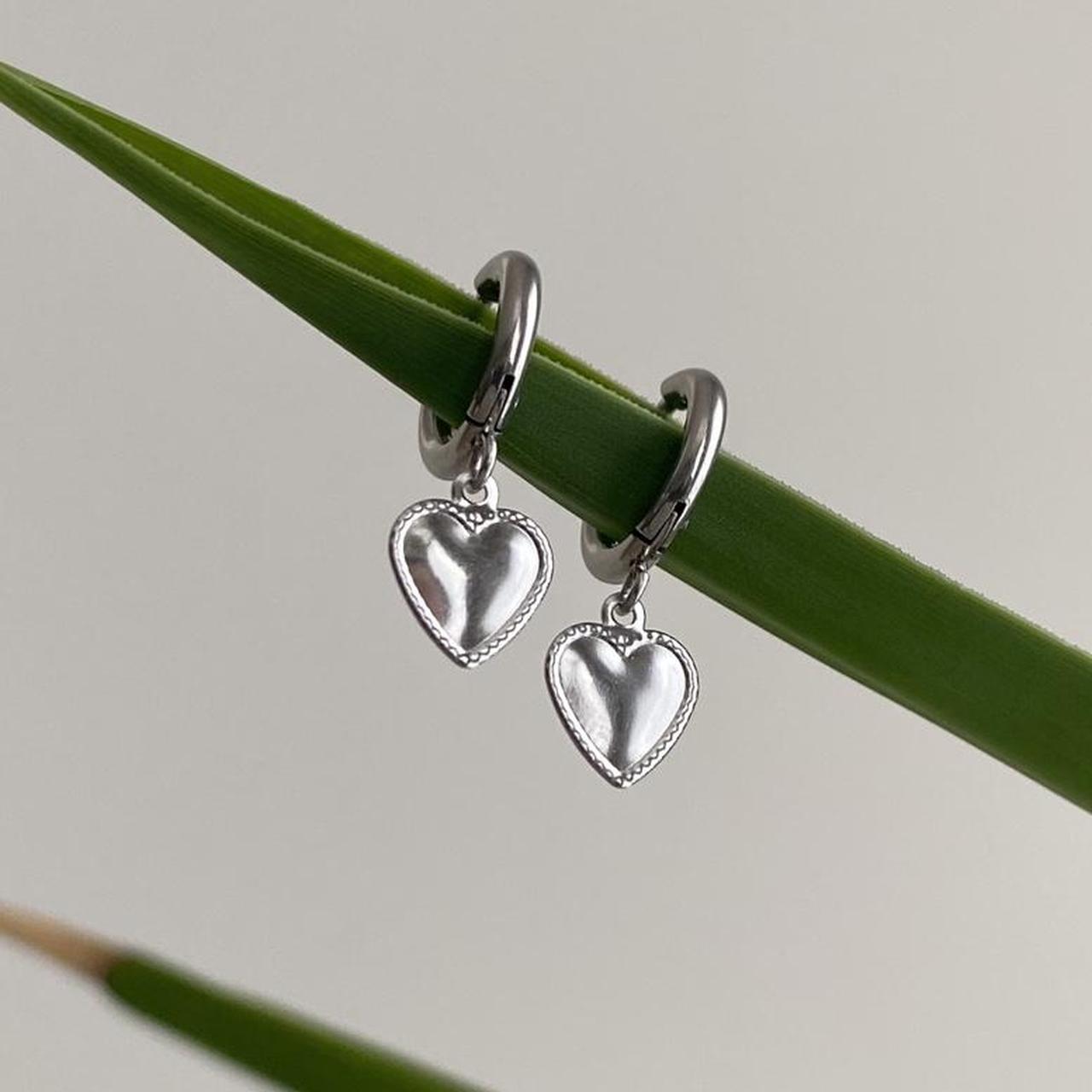 Petite Silver Heart Dangle Hoop Earrings Also - Image 5