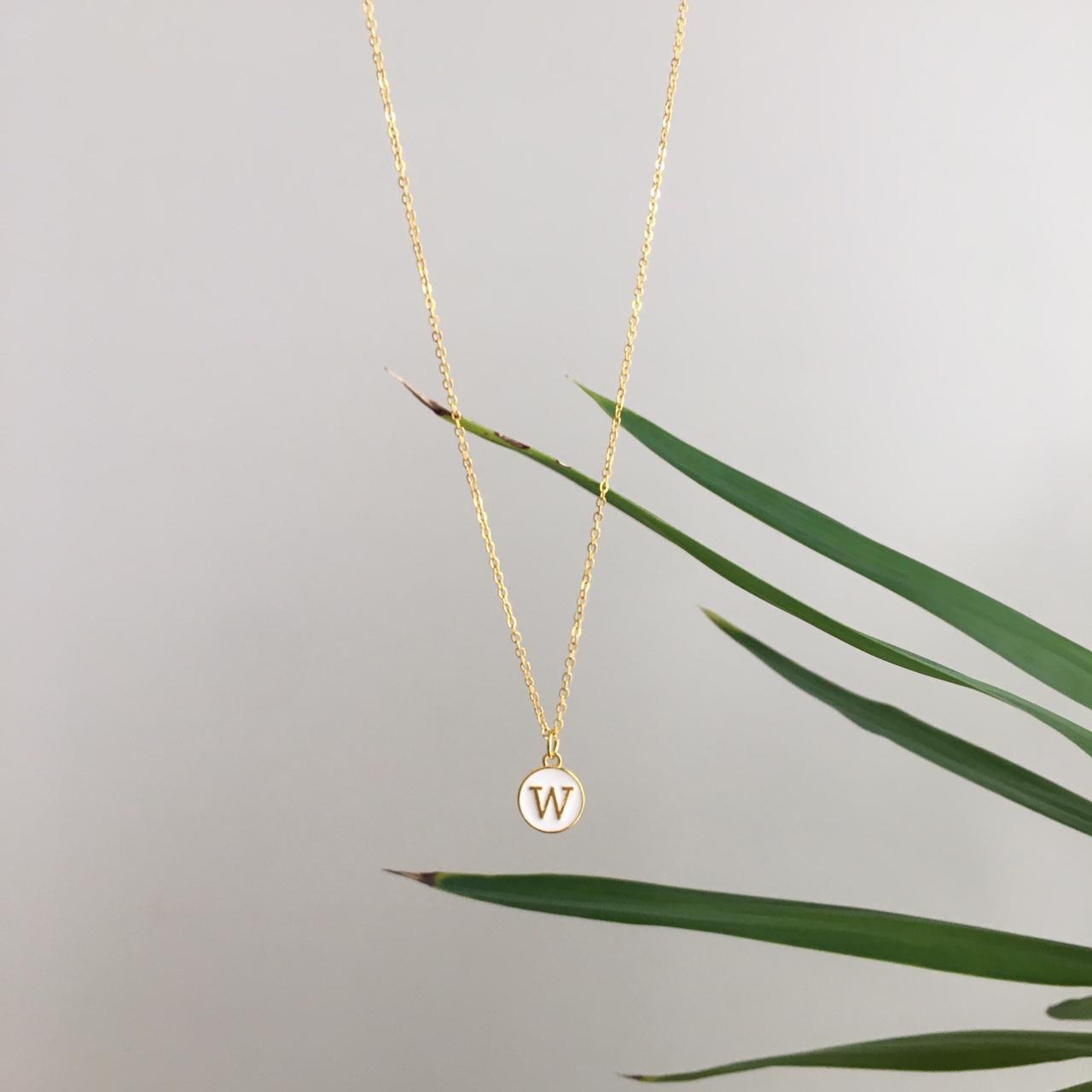 Letter W Initial White Enamel Pendant Chain Necklace - Image 2