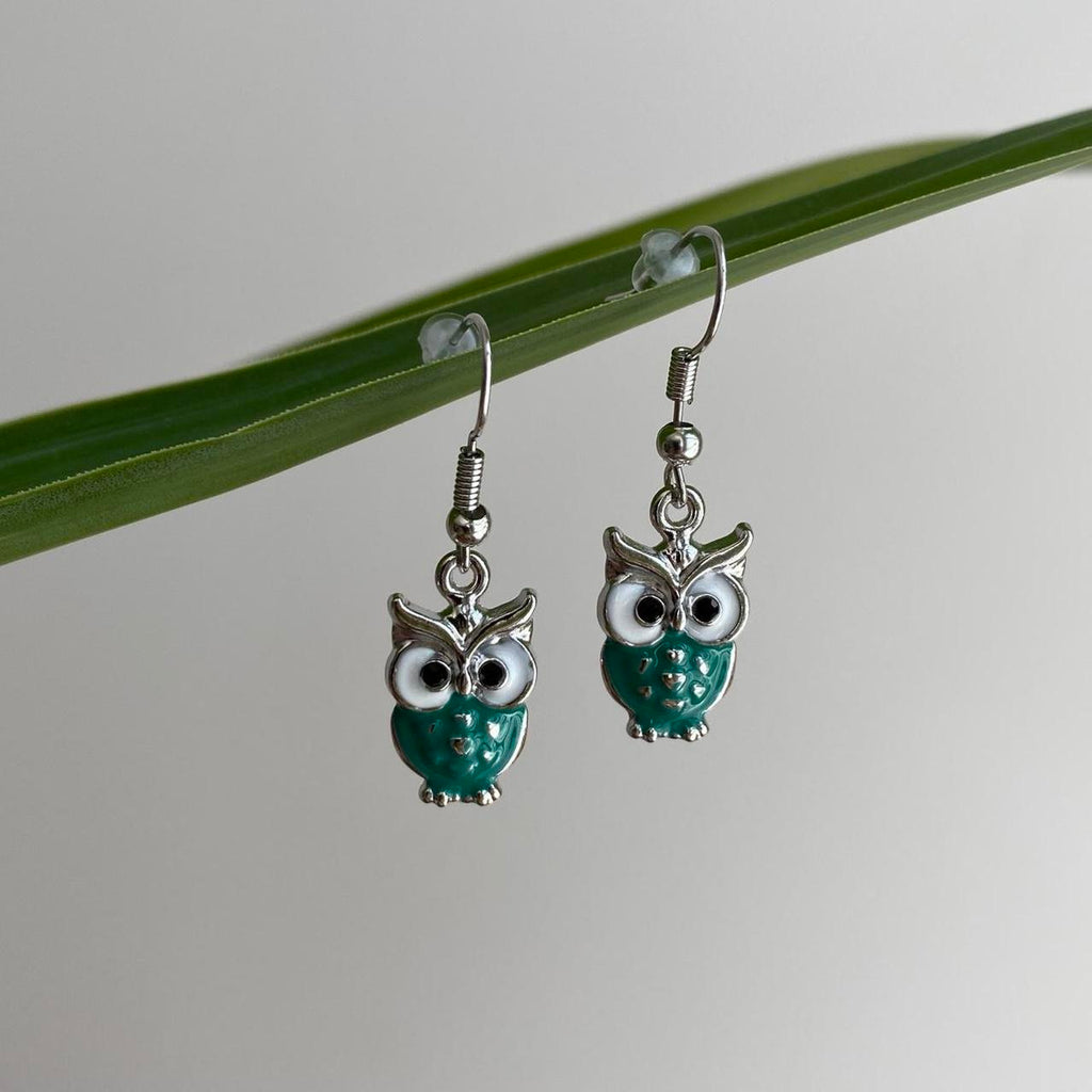 Blue Turquoise Owl Dangle Earrings With Silver - Image 4