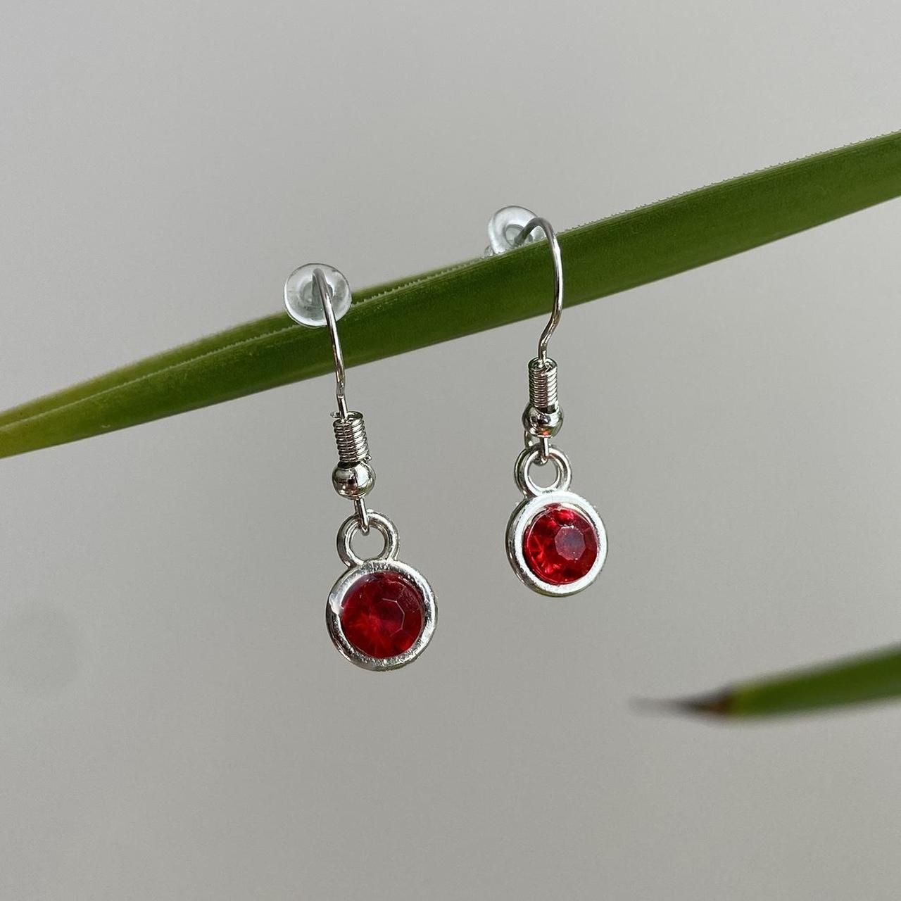 Ruby Red Gem Dangle Earrings Silver Accents Hand - Image 5