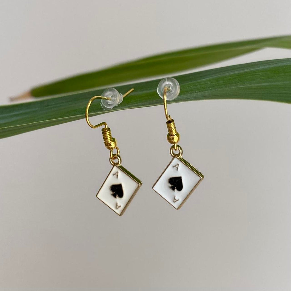 Ace Of Spades Poker Card Dangle Earrings With Gold - Image 3