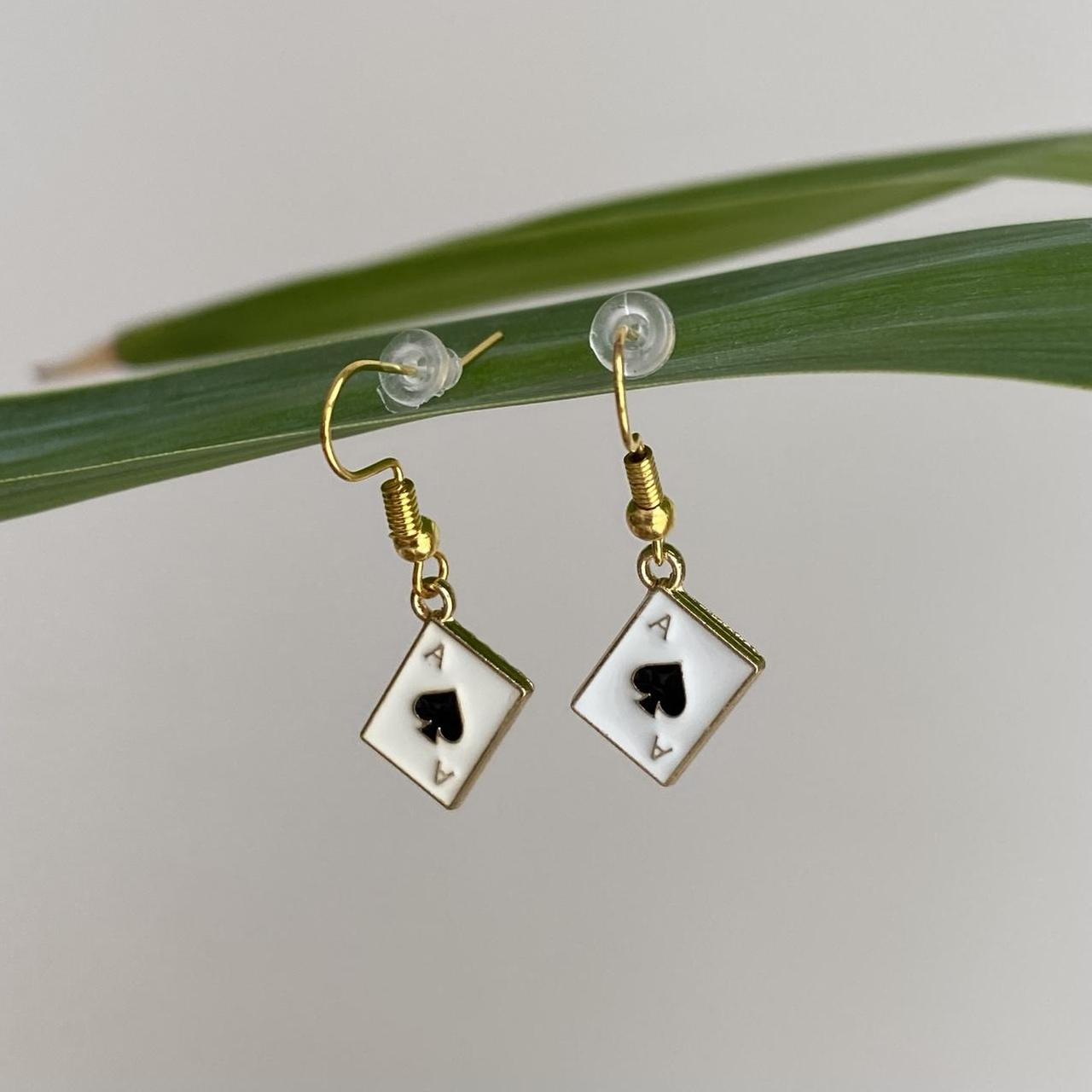 Ace Of Spades Poker Card Dangle Earrings With Gold - Image 3