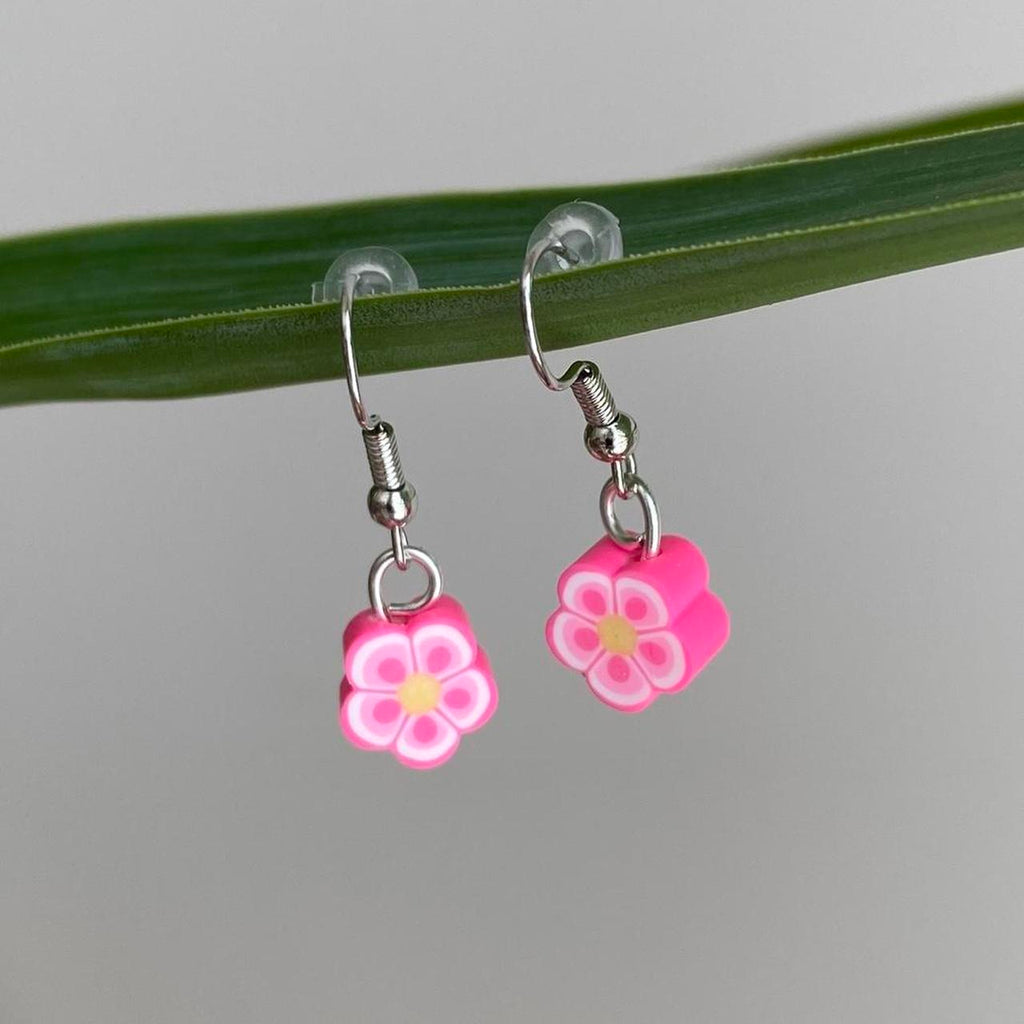 Bright Pink Tropical Flower Polymer Clay Dangle - Image 5