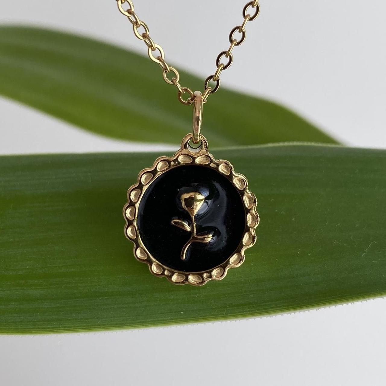 18 Karat Gold Plated Black Enamel Vintage Style Rose