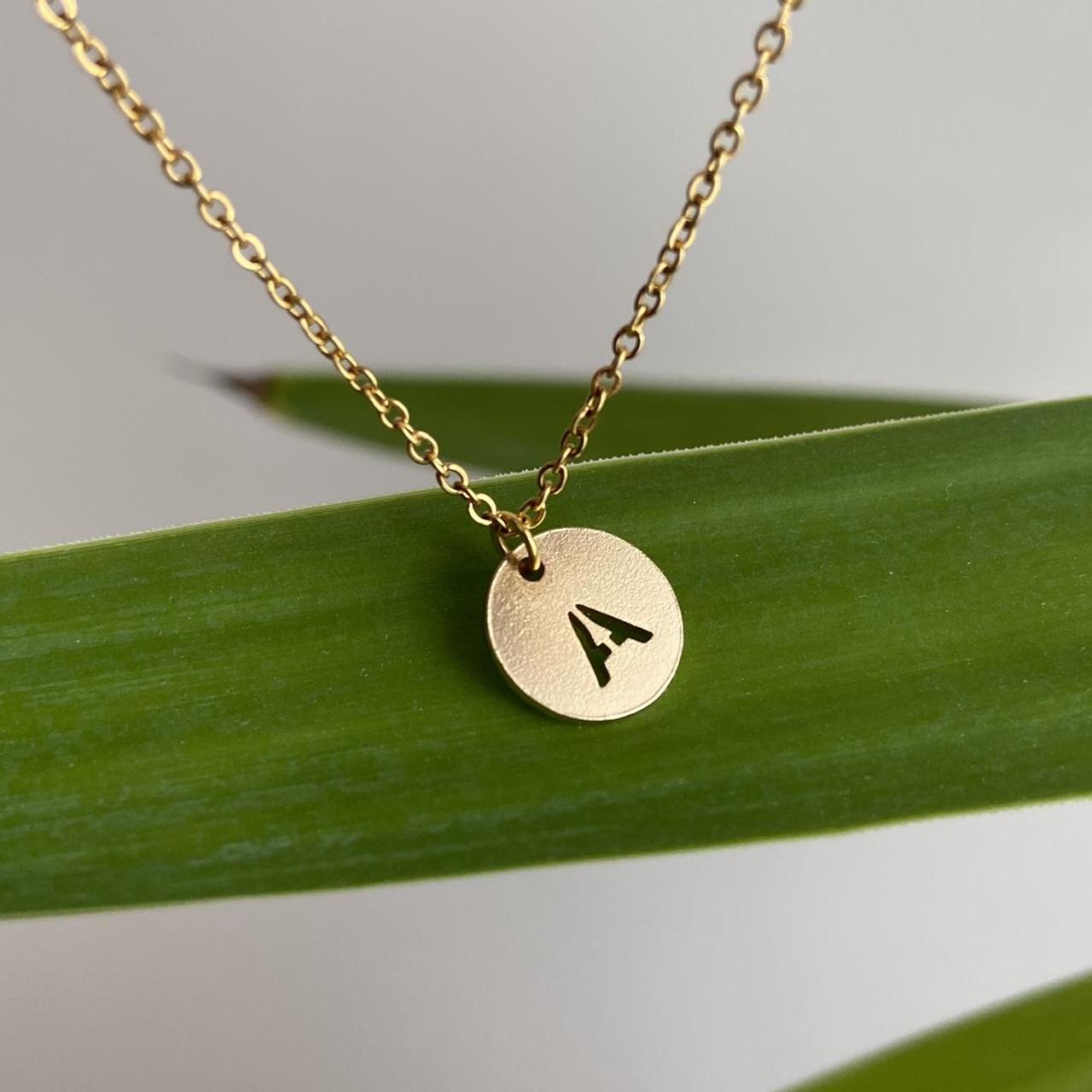 Circle Stamped Gold Letter A Initial Pendant Chain