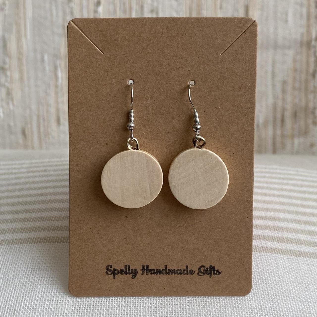 Wooden Circle Dangle Earrings With Silver Accents - Image 2