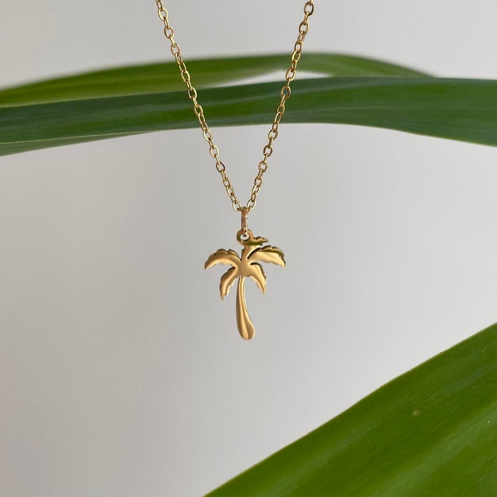Tropical Gold Palm Tree Pendant Chain Necklace - Image 2