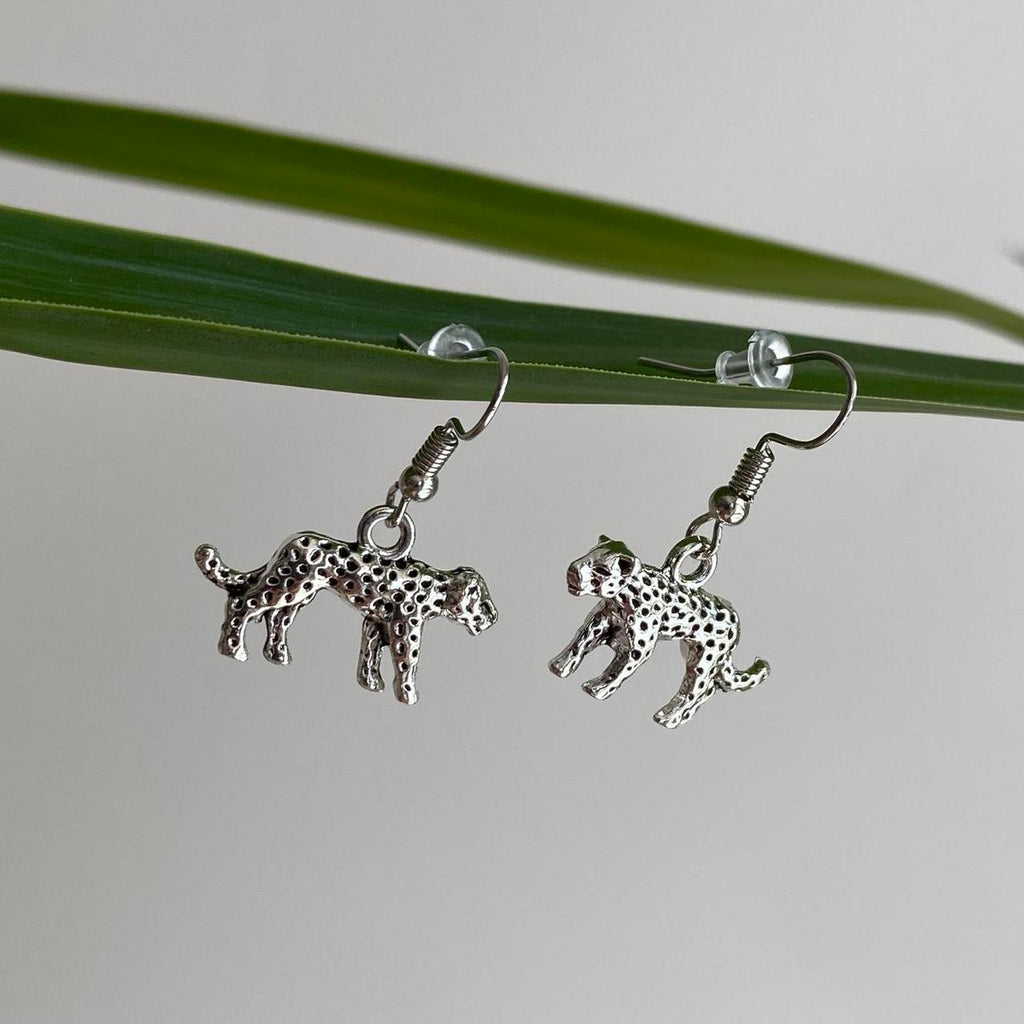 Silver Leopard Dangle Earrings Hand Made Pendant - Image 3