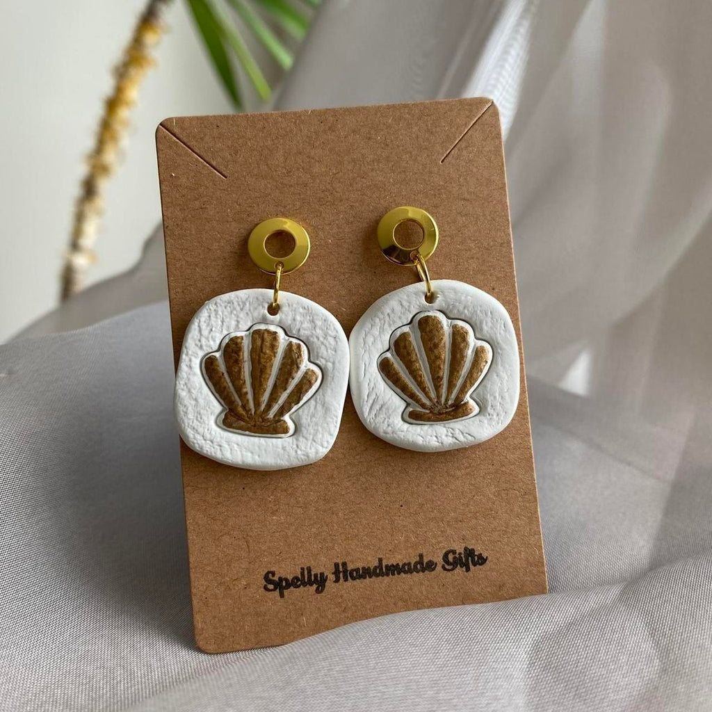 Handmade Seashell Polymer Clay Dangle Stud Earrings