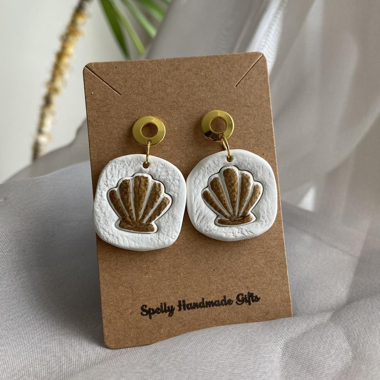 Handmade Seashell Polymer Clay Dangle Stud Earrings