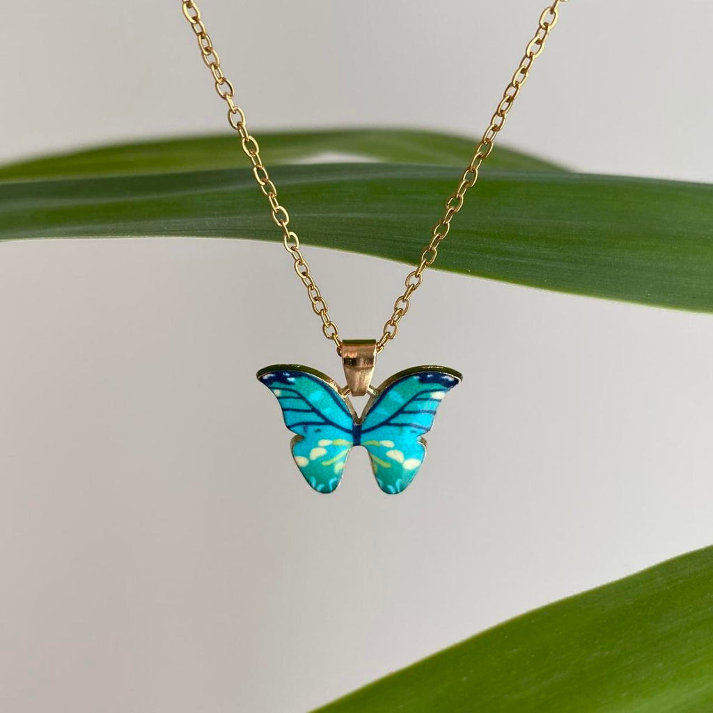 Blue Turquoise Butterfly Enamel Pendant Chain - Image 3