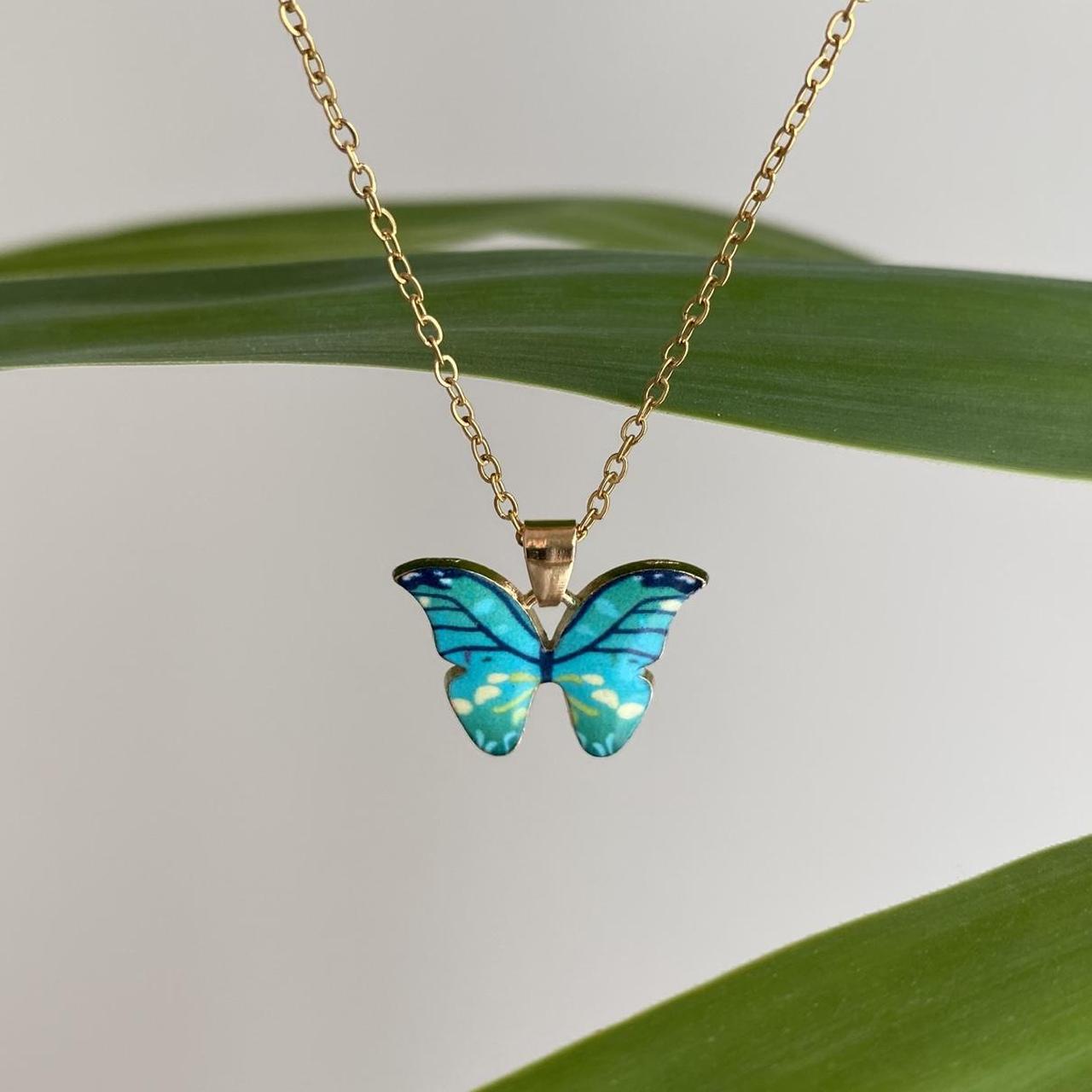 Blue Turquoise Butterfly Enamel Pendant Chain - Image 3