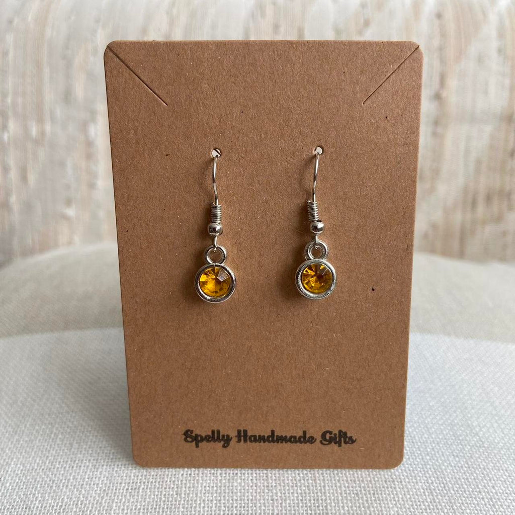 Amber Yellow Gem Dangle Earrings Silver Accents - Image 2