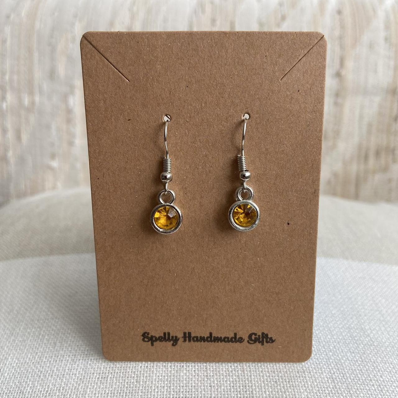Amber Yellow Gem Dangle Earrings Silver Accents - Image 2
