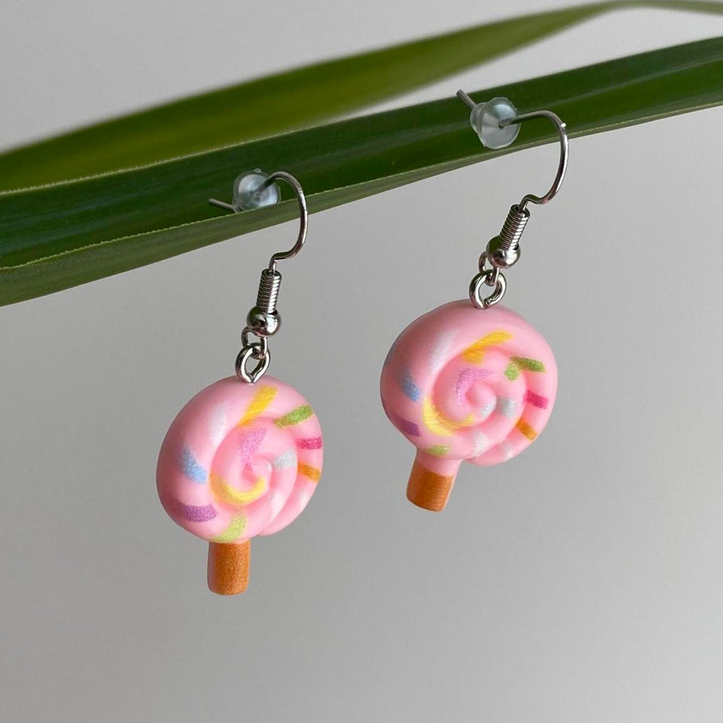 Light Pink Swirly Lollipop Dangle Earrings With - Image 3
