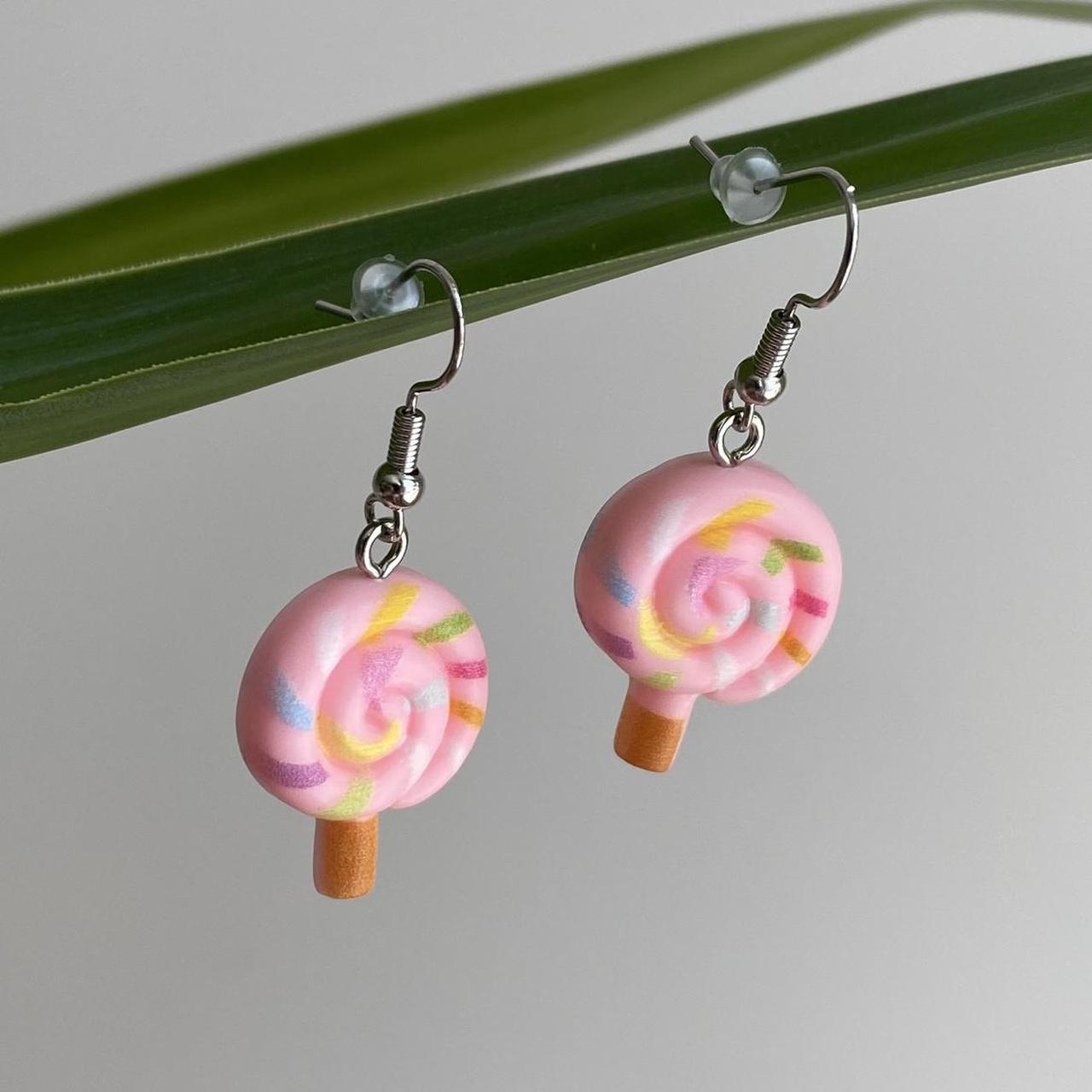 Light Pink Swirly Lollipop Dangle Earrings With - Image 3