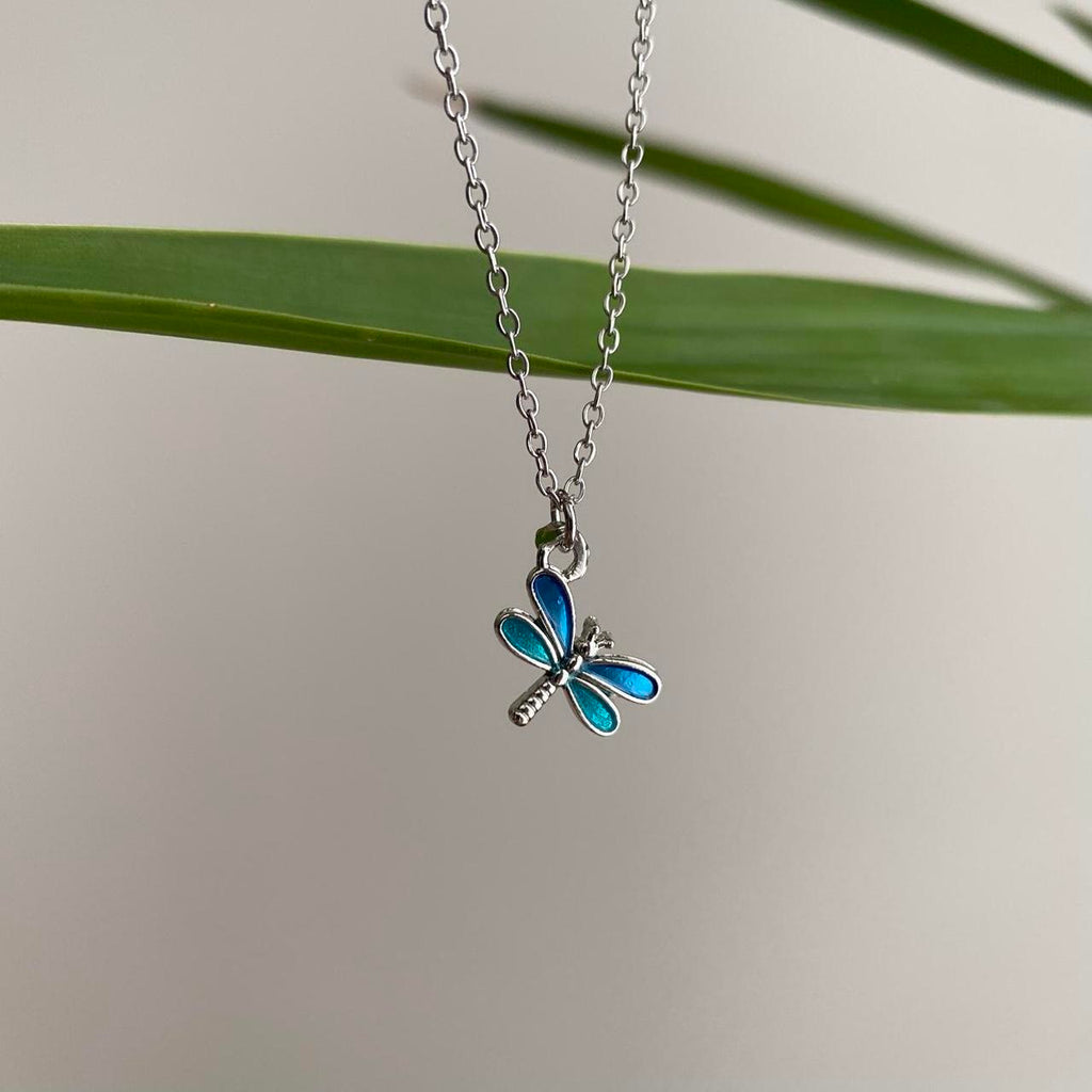 Blue Enamel Dragonfly Pendant Chain Necklace With - Image 5