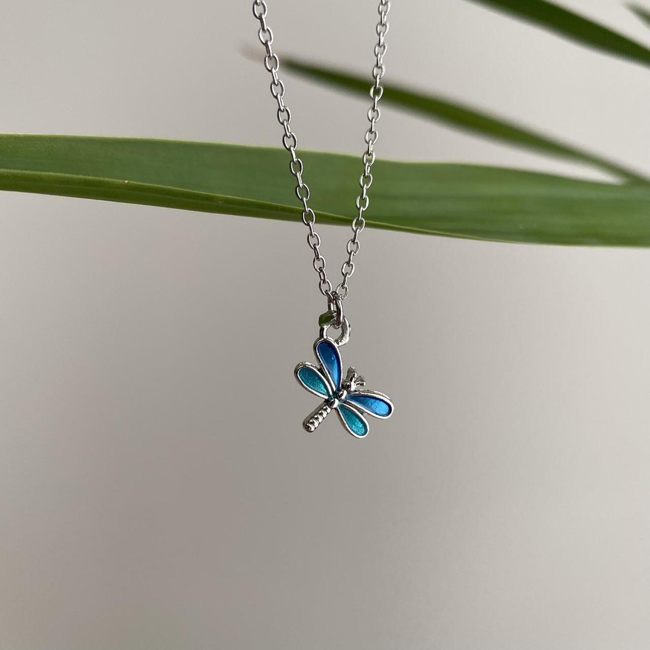 Blue Enamel Dragonfly Pendant Chain Necklace With - Image 5