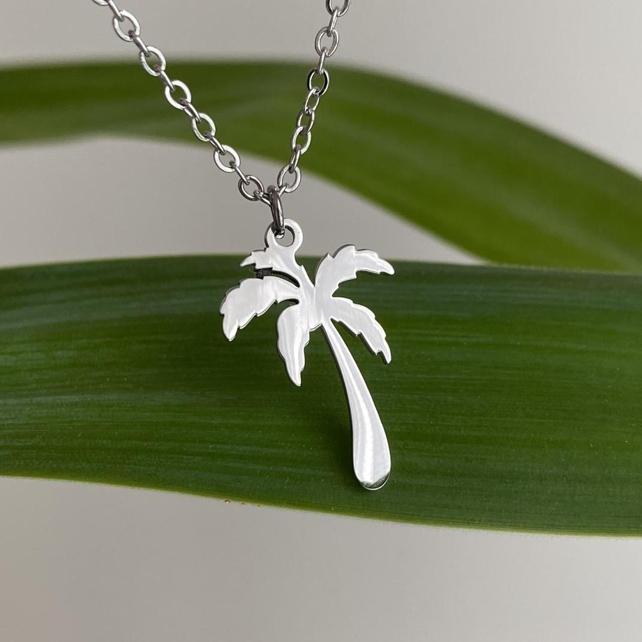 Tropical Silver Palm Tree Pendant Chain Necklace