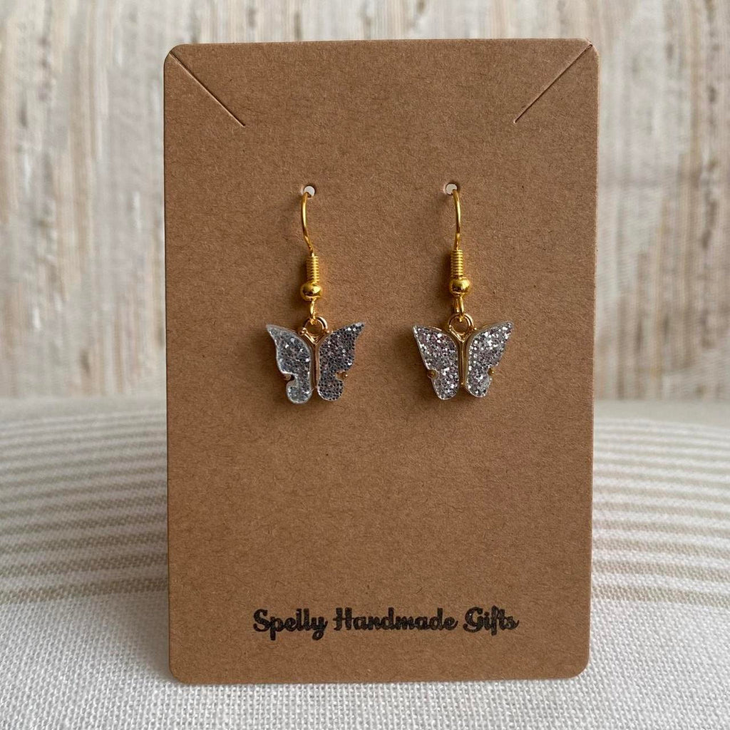 Silver Sparkle Butterfly Dangle Earrings With Gold - Image 3