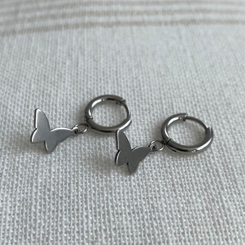 Petite Size Silver Butterfly Hoop Earrings 100 - Image 2