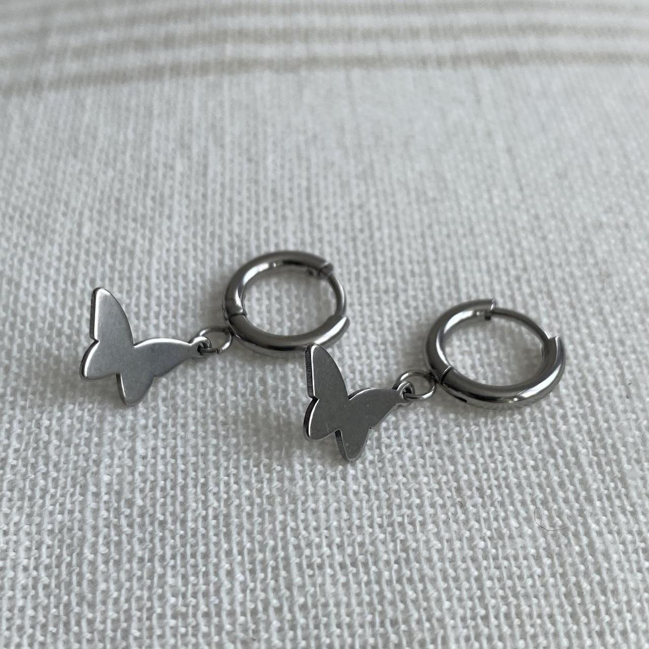 Petite Size Silver Butterfly Hoop Earrings 100 - Image 2
