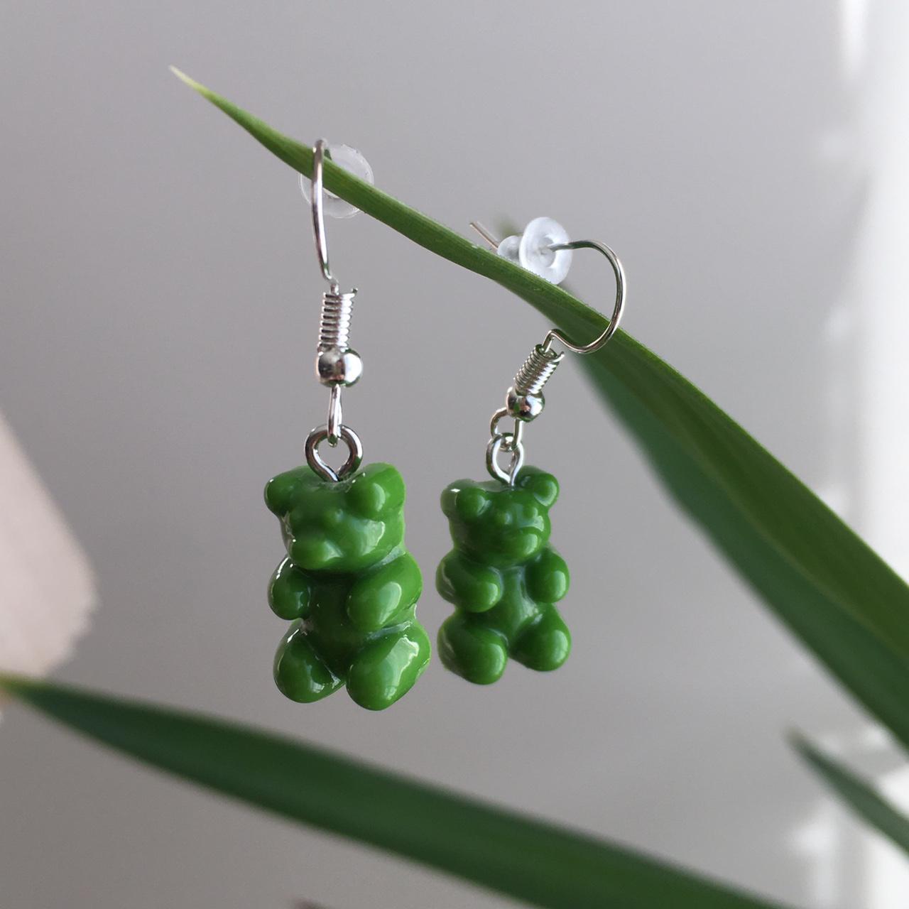 Cute Hand Made Resin Green Gummy Bear Drop Dangle - Image 2