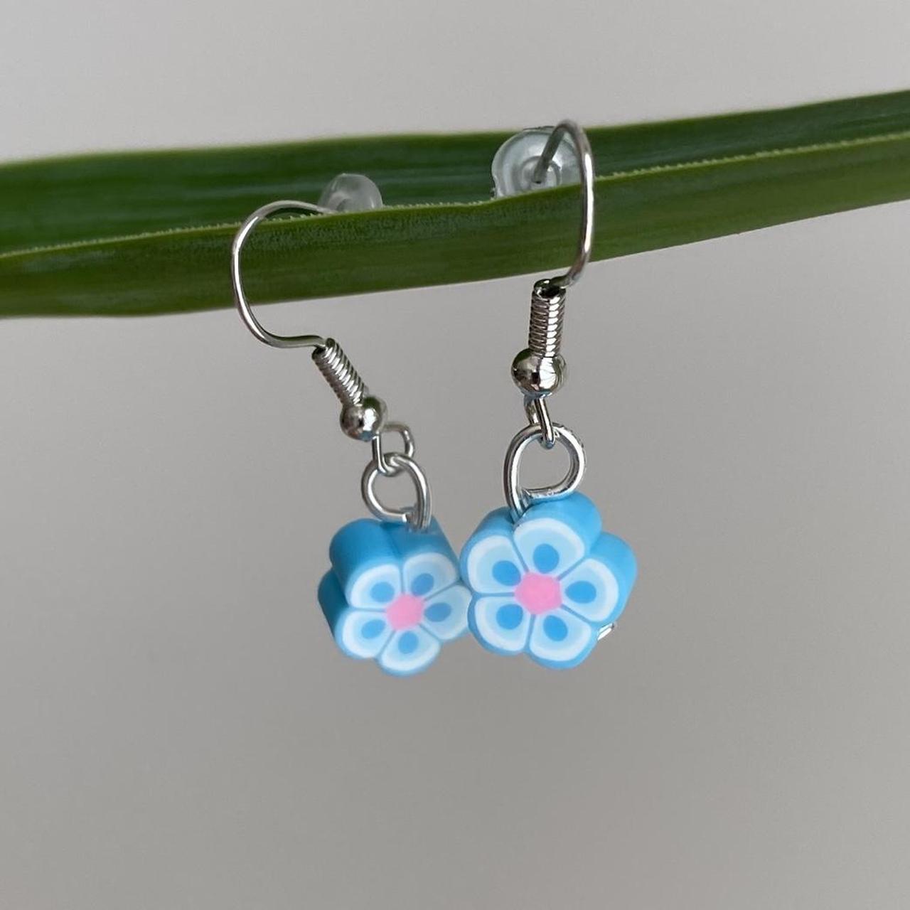 Light Blue Tropical Flower Polymer Clay Dangle - Image 5