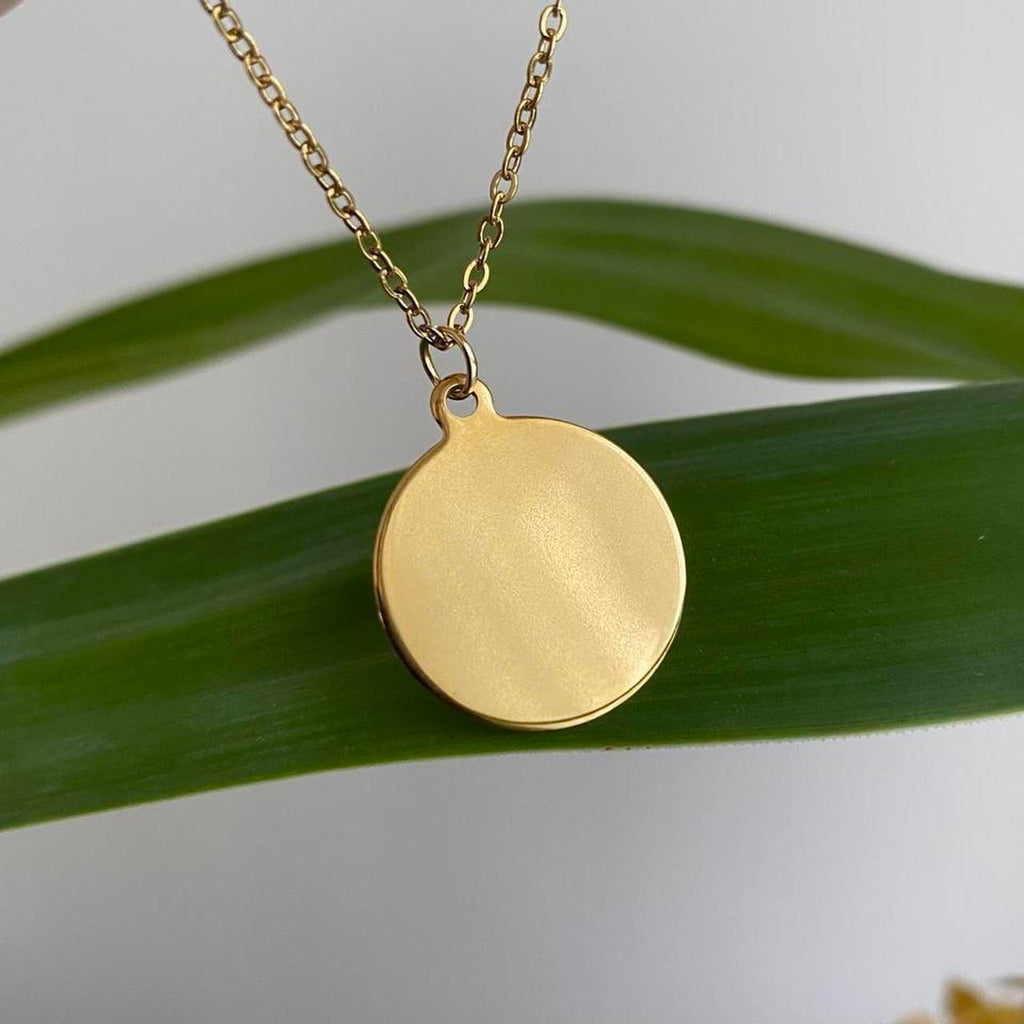 Gold Solid Circle Pendant Chain Necklace Also