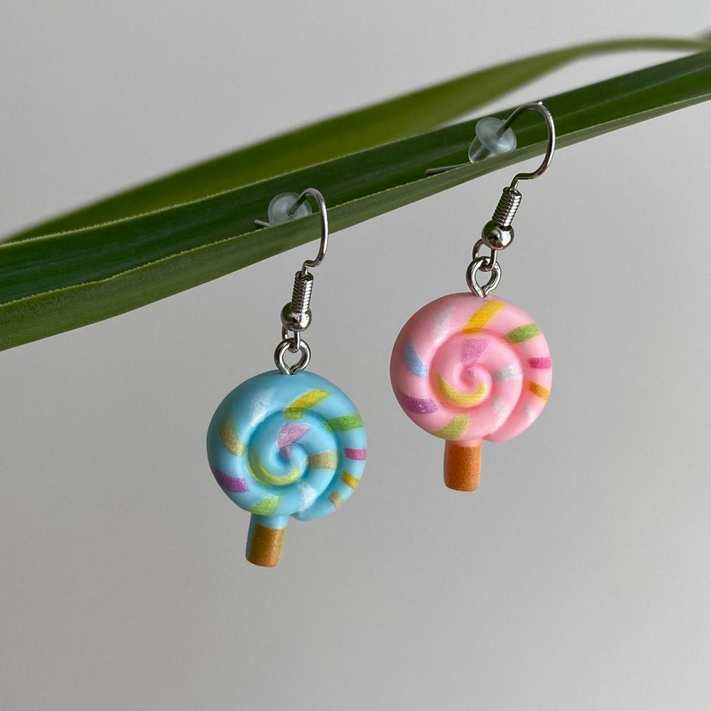 Blue And Pink Swirly Lollipop Dangle Earrings With - Image 4