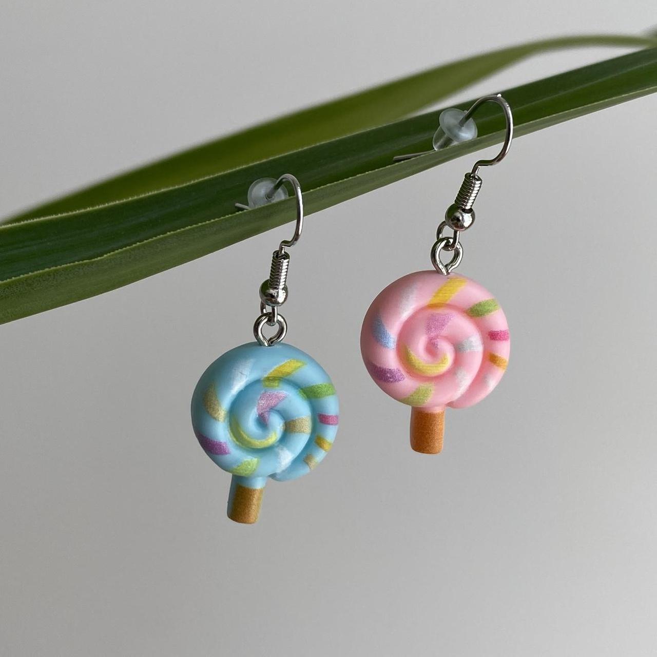 Blue And Pink Swirly Lollipop Dangle Earrings With - Image 4