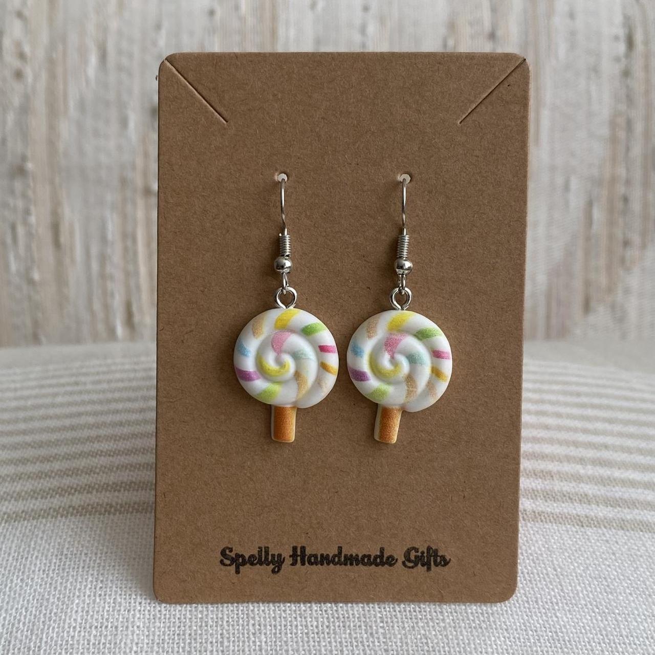 Vanilla White Swirly Lollipop Dangle Earrings With - Image 2