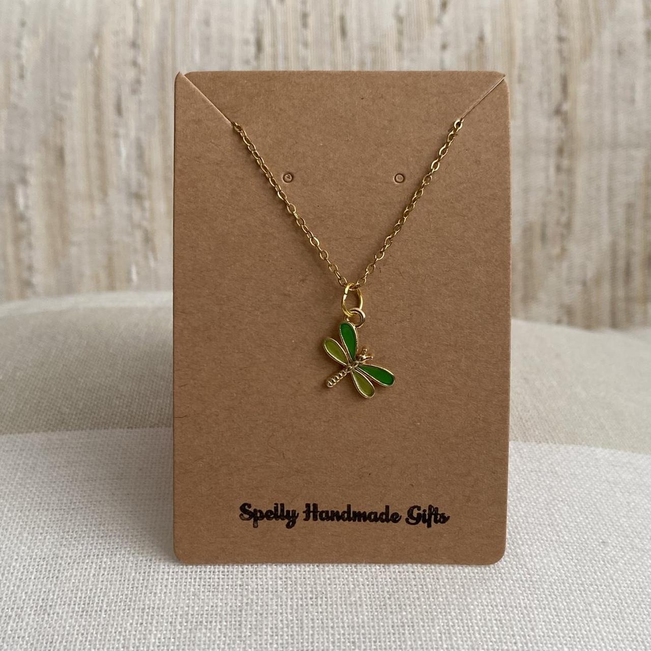 Green And Yellow Enamel Dragonfly Pendant Chain - Image 4