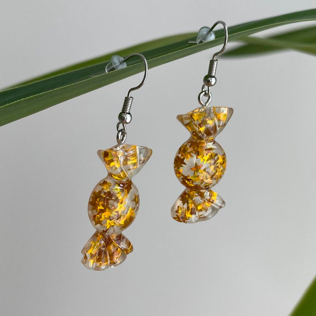 Sparkly Resin Yellow Gold Candy Dangle Earrings With - Image 5