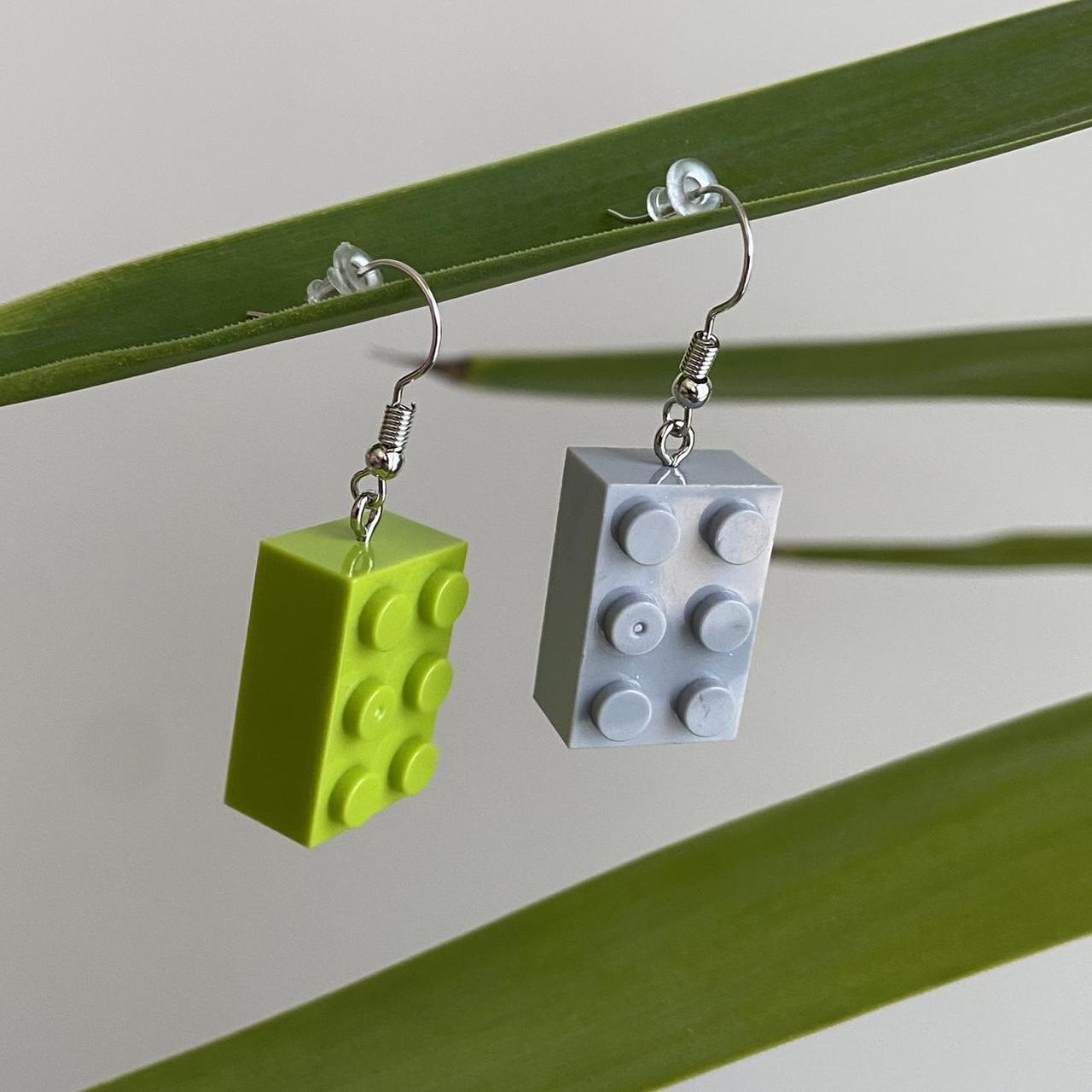 Lego Green And Grey Dangle Earrings Hand Made - Image 2