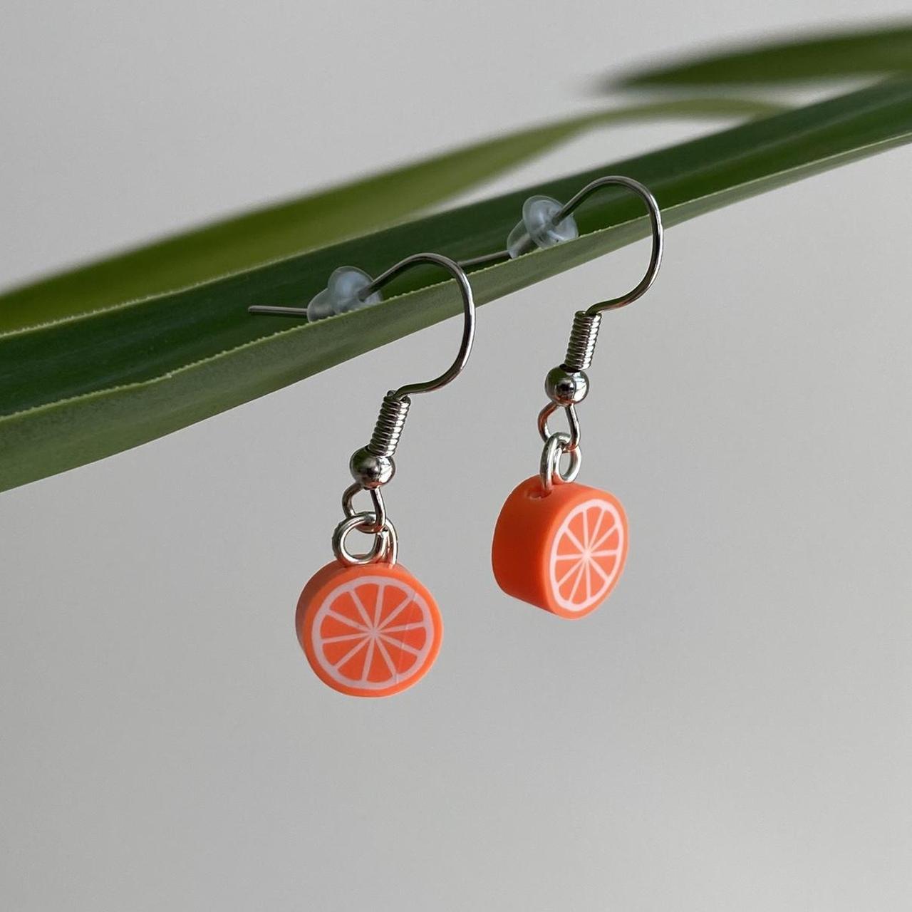 Orange Fruit Polymer Clay Dangle Earrings With - Image 2