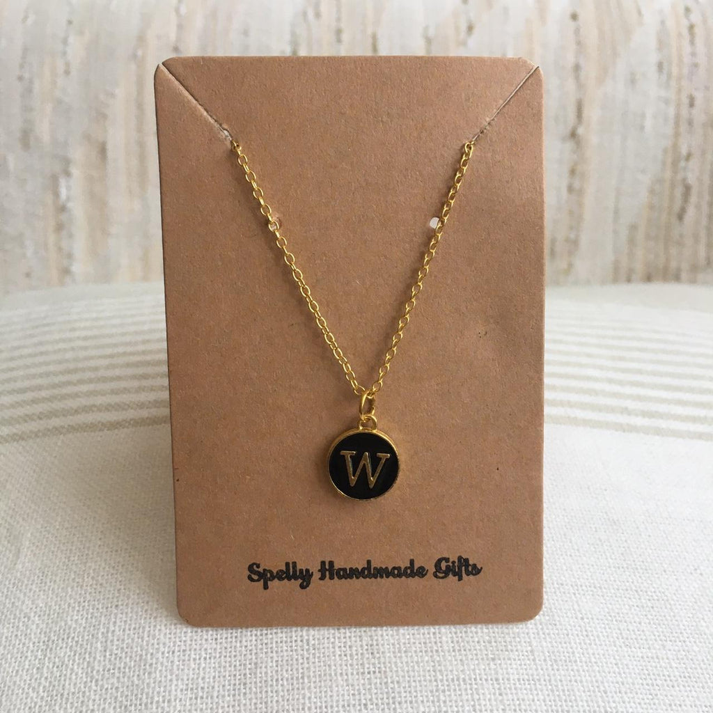 Letter W Initial Black Enamel Pendant Chain - Image 3