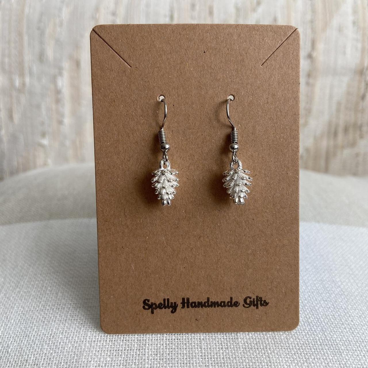 White And Silver Pinecone Dangle Earrings Also - Image 5