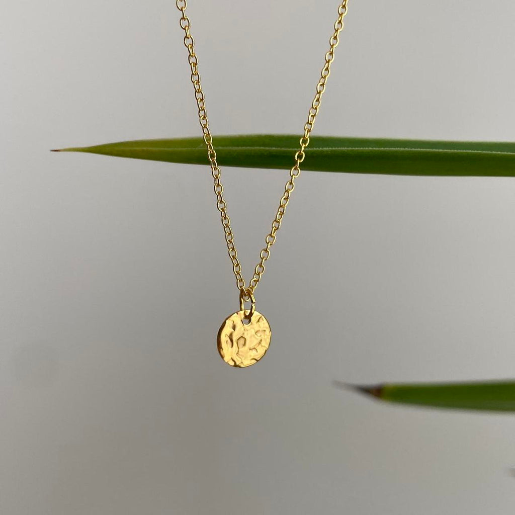 Small Gold Hammered Circle Pendant Chain - Image 2