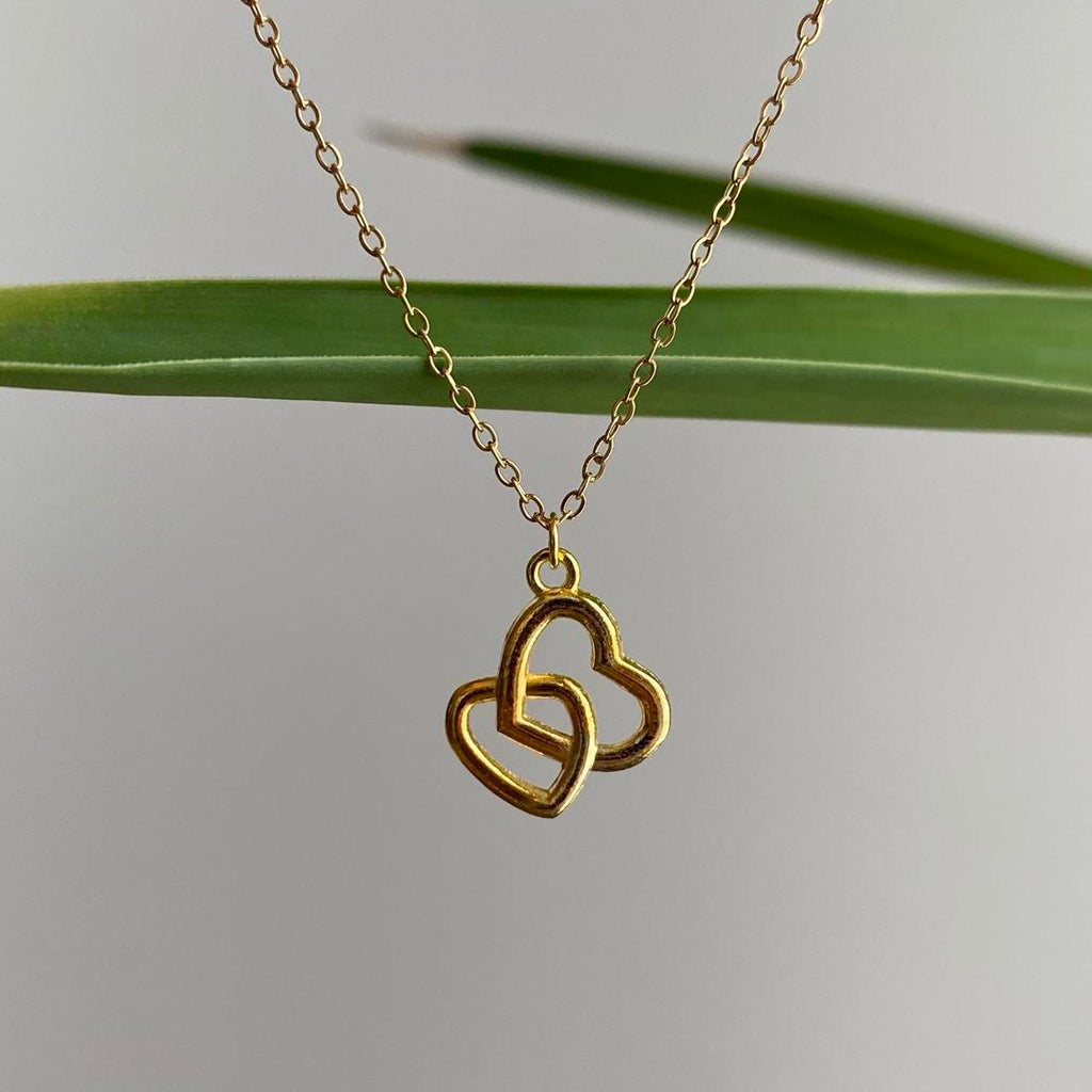 Gold Two Locked Hearts Pendant Chain Necklace 18 - Image 2