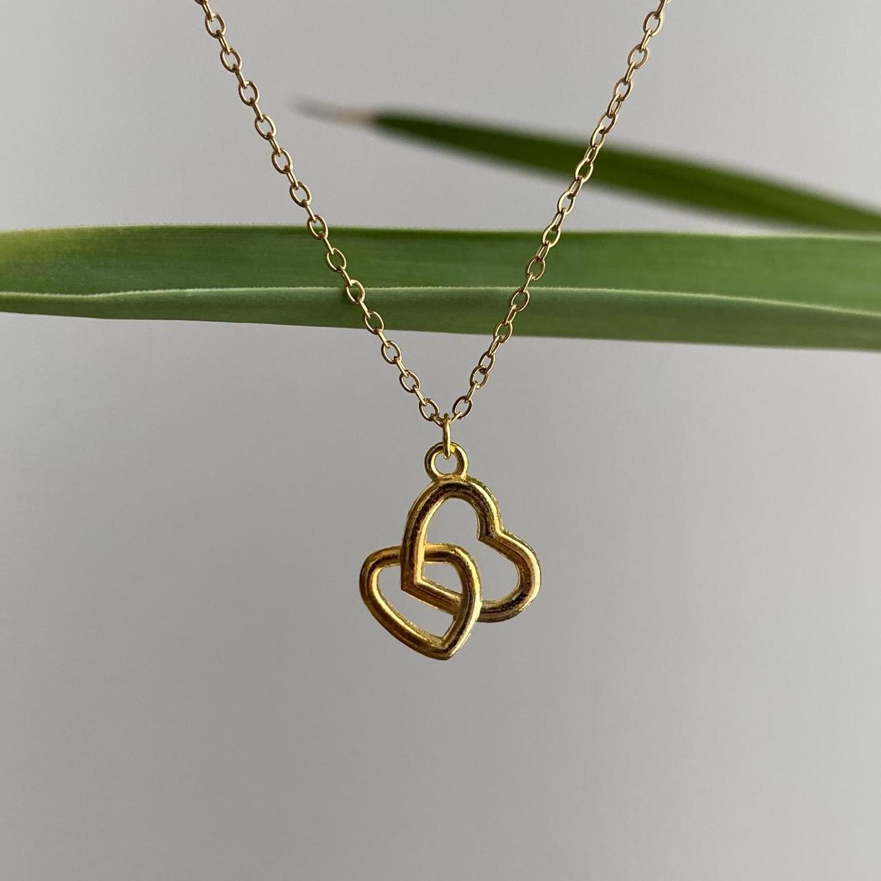 Gold Two Locked Hearts Pendant Chain Necklace 18 - Image 2