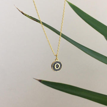 Letter O Initial Black Enamel Pendant Chain