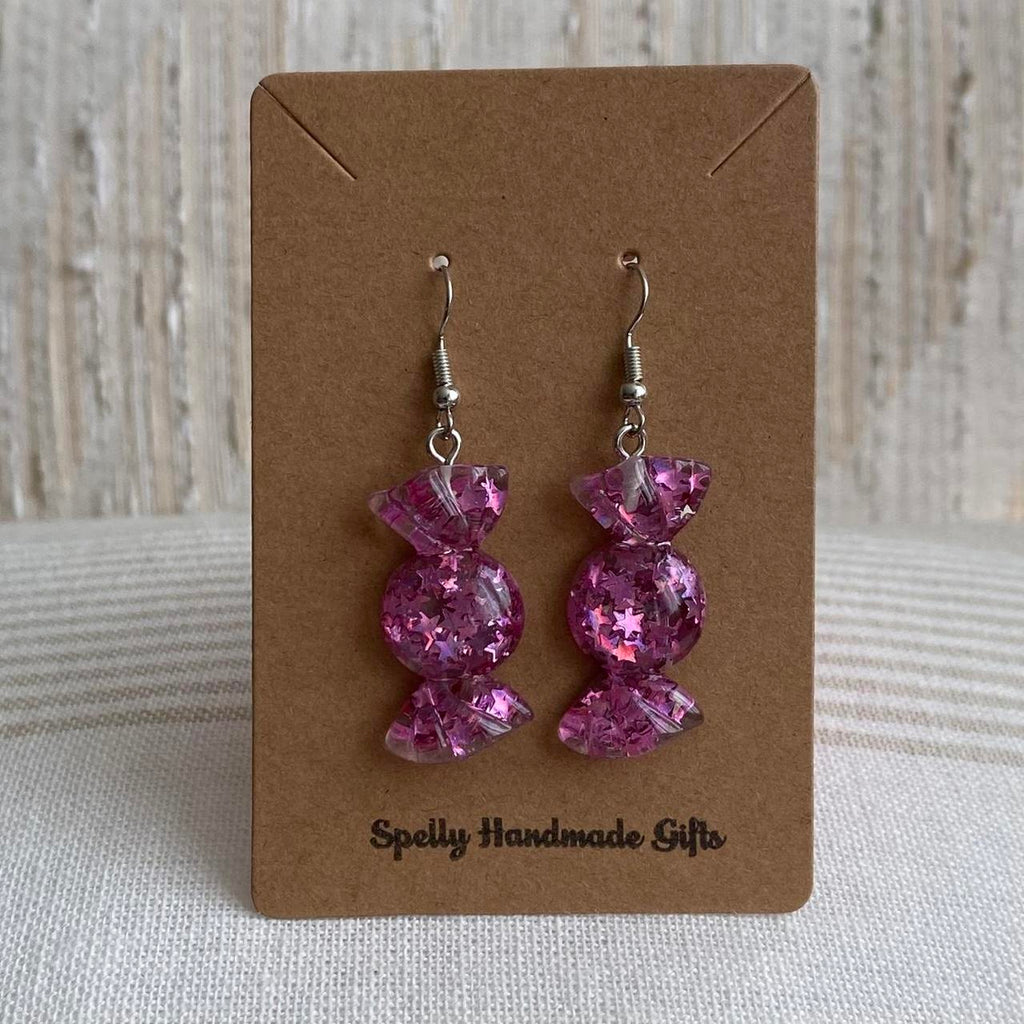 Sparkly Resin Pink Candy Dangle Earrings With Silver - Image 3