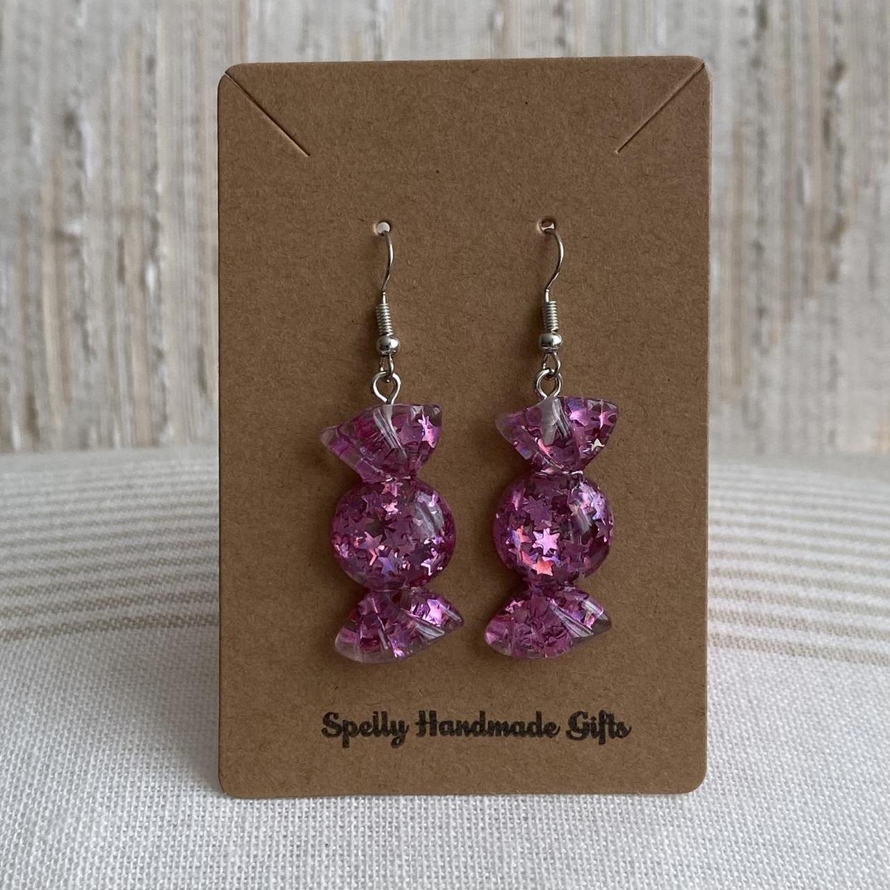 Sparkly Resin Pink Candy Dangle Earrings With Silver - Image 3