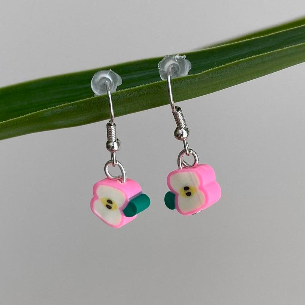 Light Pink Sliced Apple Fruit Polymer Clay Dangle - Image 2