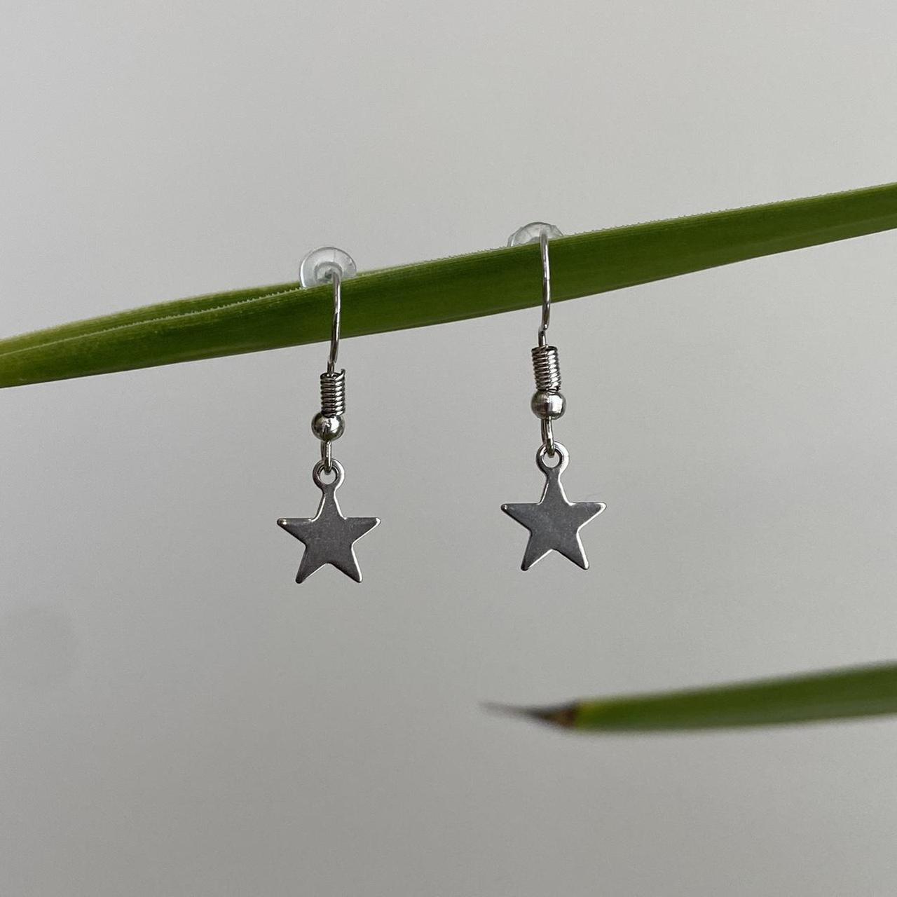 Petite Minimalist Silver Star Dangle Earrings - Image 4