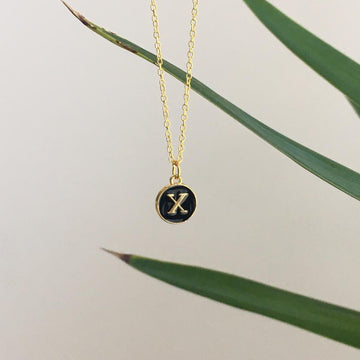 Letter X Initial Black Enamel Pendant Chain