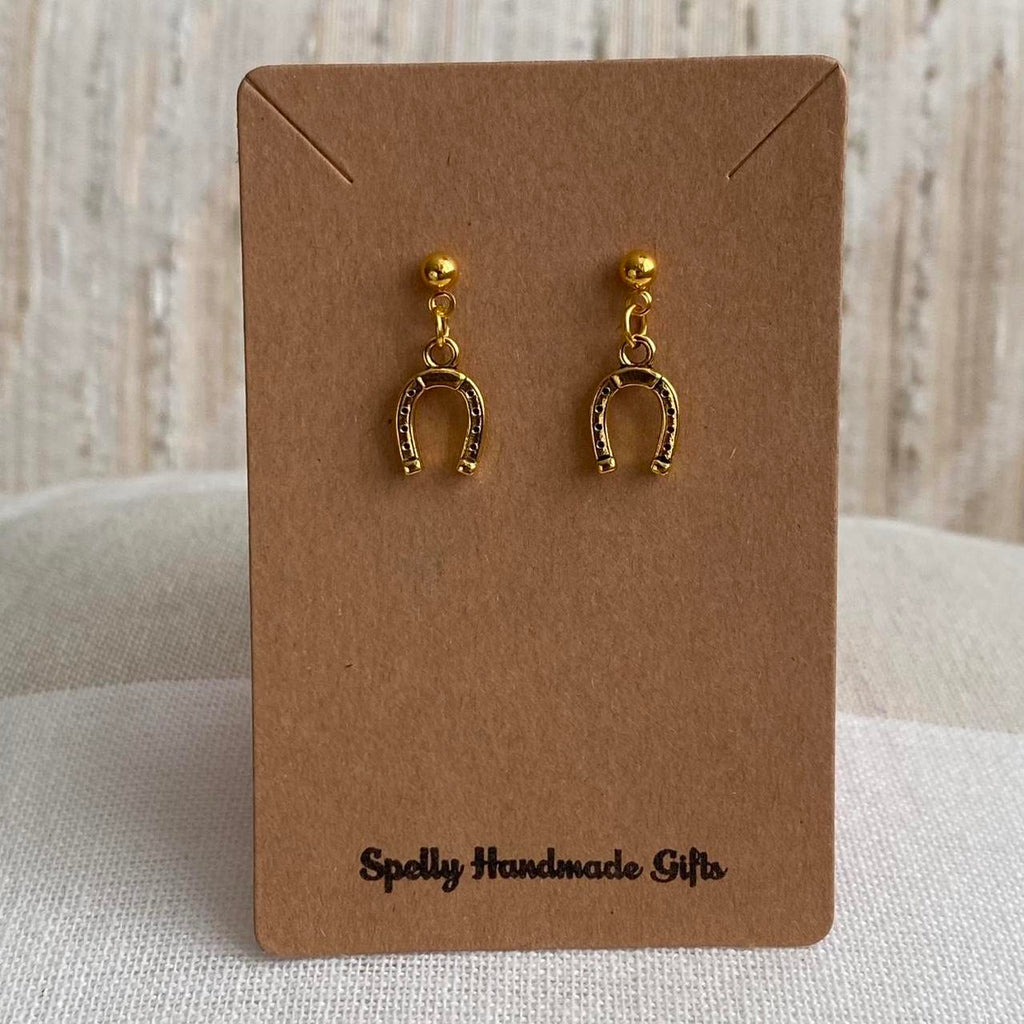 Western Horse Shoe Gold Dangle Stud Earrings Also - Image 2