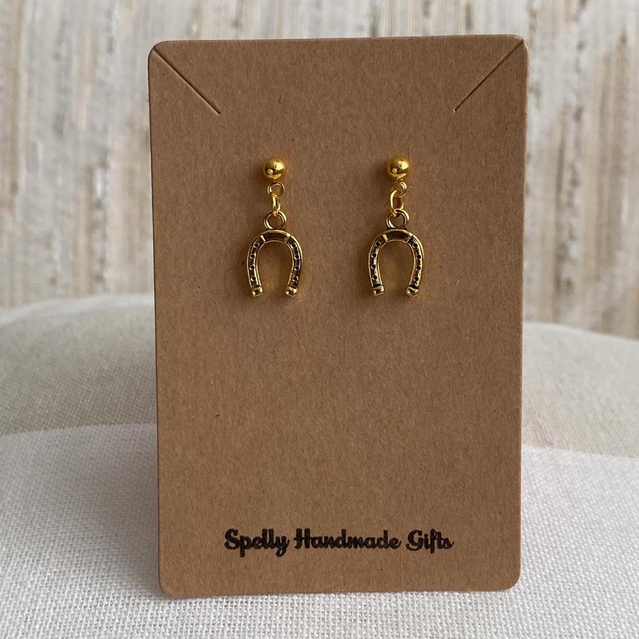 Western Horse Shoe Gold Dangle Stud Earrings Also - Image 2
